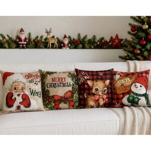 NEW Christmas Pillow Covers 4 Pack Santa Reindeer Snowman Holiday‎ Decor 17x17"